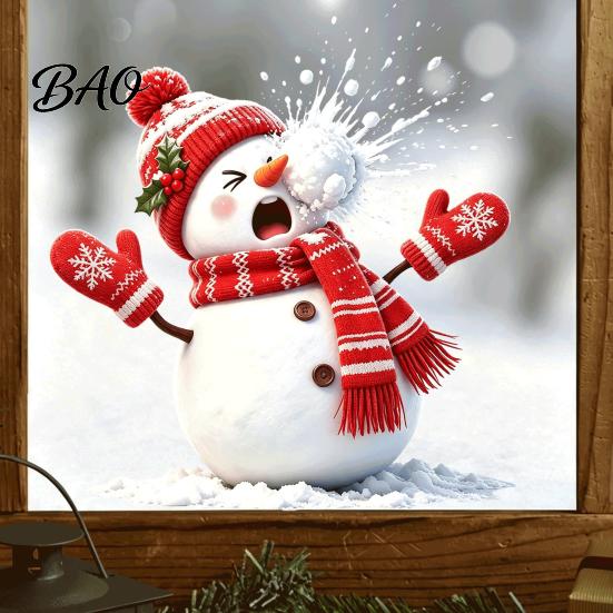Snowman Decals for Glass Christmas Static Window Cling, Funny Sticker, Reusable Electrostatic Decorations Xmas Decal Home Shop Holiday Decor