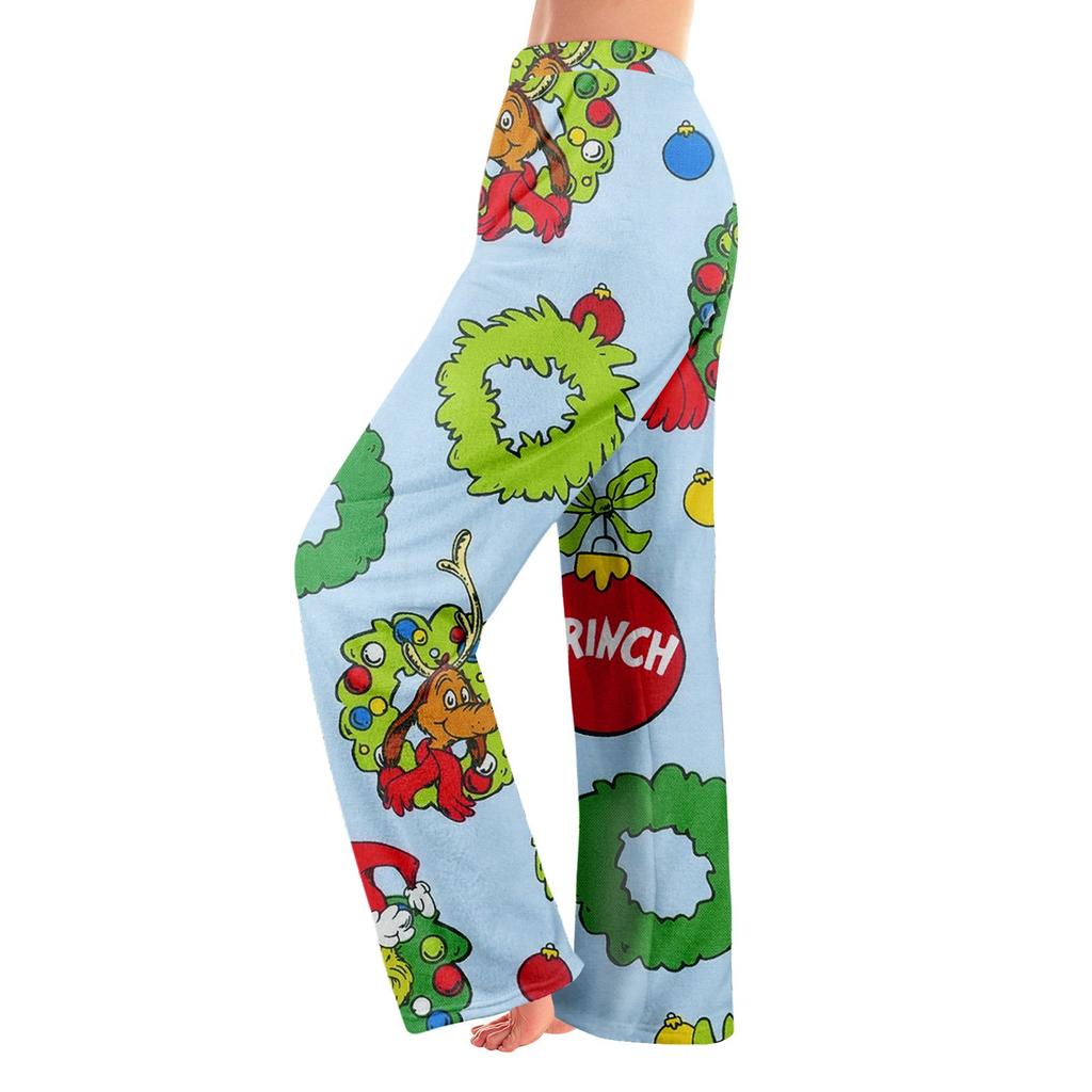 Women Winter Pants Full Length Long Trousers Christmas Printed Pants