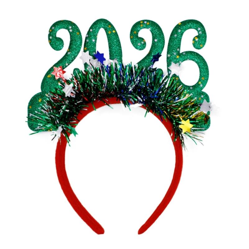 Сверкающая повязка на голову 2026 года для взрослых и детей, регулируемый пластиковый обруч для волос, фестивальный аксессуар для головы для праздничного мероприятия