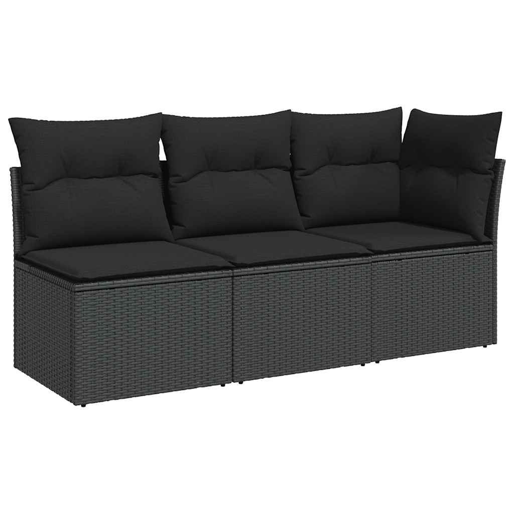 Vidaxl Sofa Ogrodowa Z Poduszkami, 3-Osobowa, Czarna, Polirattan