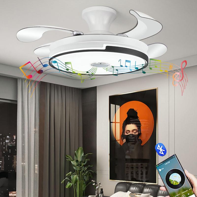 6-скоростная регулировка Невидимый вентилятор Потолочный вентилятор с подсветкой Бытовое освещение для спальни Светодиодное освещение Электрический вентилятор Аудио вентилятор с Bluetooth Подсветка вентилятора