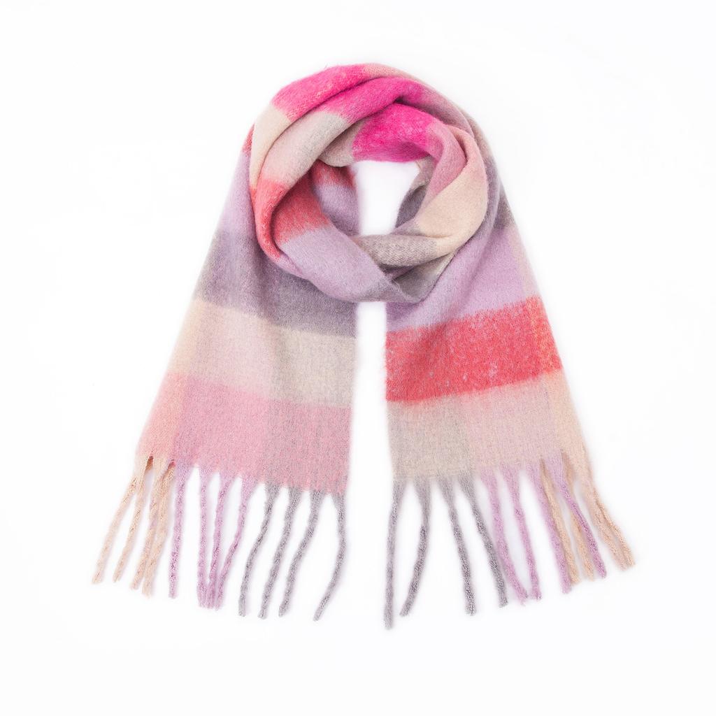 Autumn and Winter New Thickened Shawl Imitation Mohair Coarse Whiskers Colorful Plaid Scarf