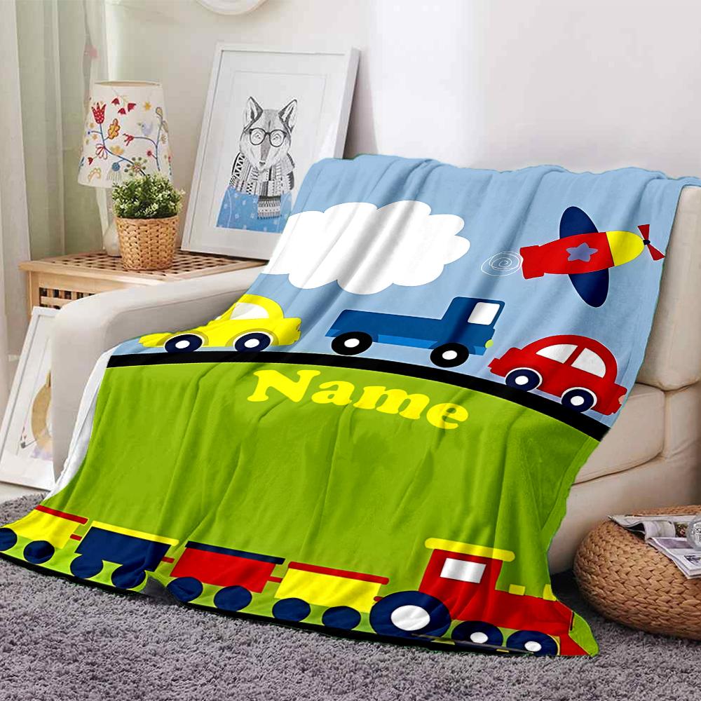 Custom Name Cute Cars Theme Printed Blanket - Perfect for Couch, Bed, Travel & Outdoor Use | Machine Washable, Cozy & Durable.