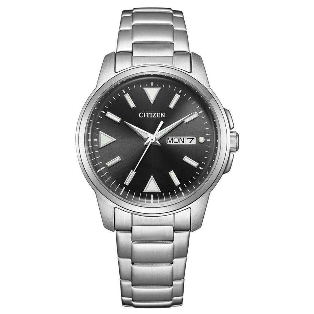 Citizen Day Silver BM8180-62E Men's Watch, Light-Powered Eco-Drive, & Date, 3-Hand, Waterproof, Luminous, Simple, Black,