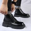 Модные кожаные мужские ботинки с толстой подошвой, классические ботинки в британском стиле, деловые, высококачественные, водонепроницаемые, на молнии, с большим круглым носком