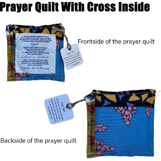 1PC Prayer Quilt with Cross ide, 4x4 Inches Mini Pocket Size, pirational Religious Gift
