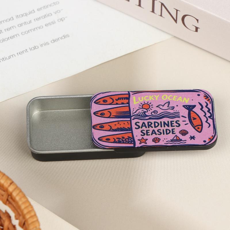 1 шт. Мини-металлические жестяные банки для хранения с принтом сардин, легкий портативный дизайн, идеально подходят для хранения таблеток, мелких канцелярских принадлежностей