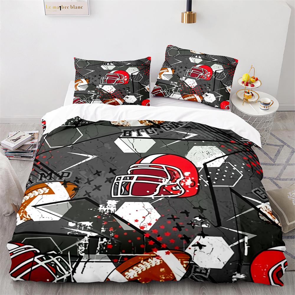American Football Duvet Cover Set 3D Sports Rugby Player Comforter Cover Skull Football Player Polyester Bedding Set For Kid Boy