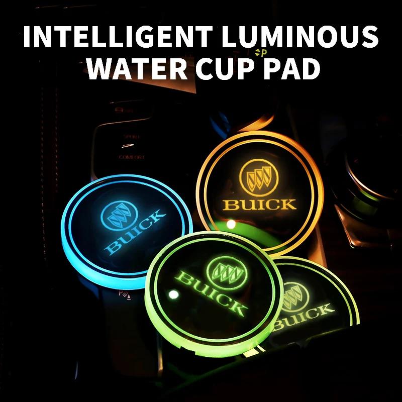 EHL2 1/2Pcs 7 Color LED Car Cup Holder Light Luminous Coaster Water Cup Pad For Buick Envision LaCrosse 2017-2019 ENCORE Accessories