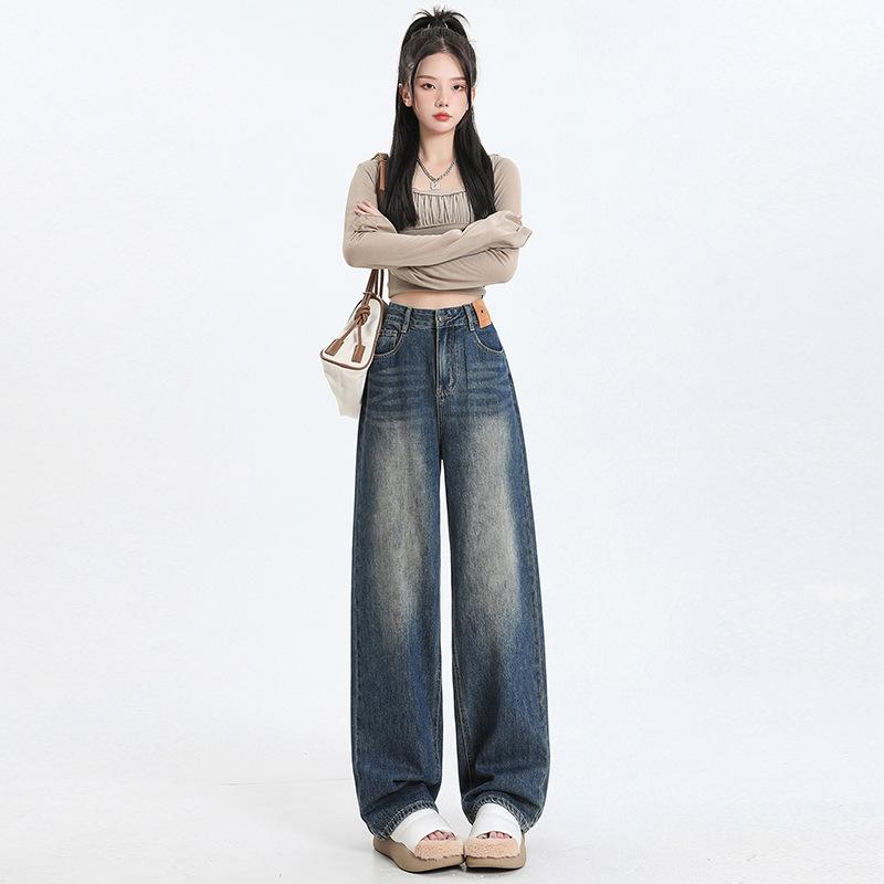 American Black Straight Jeans Women's Autumn New Versatile High Street Loose Floor Pants Wide Leg Pants Pants