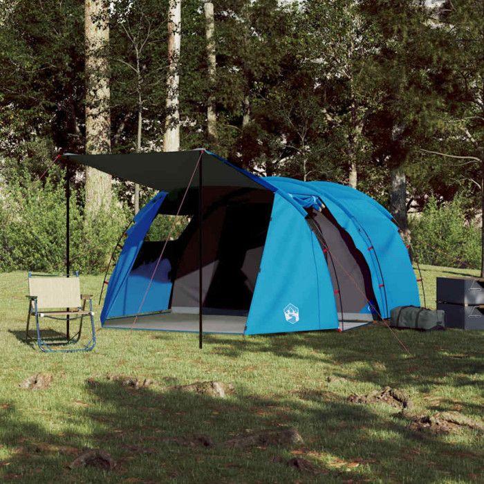 VidaXL Tente de Camping Tunnel 4 Personnes, Tente d'Ombrage avec Sac de Transport, Auvent de Camping, Abri de Jardin, Bleu 94398