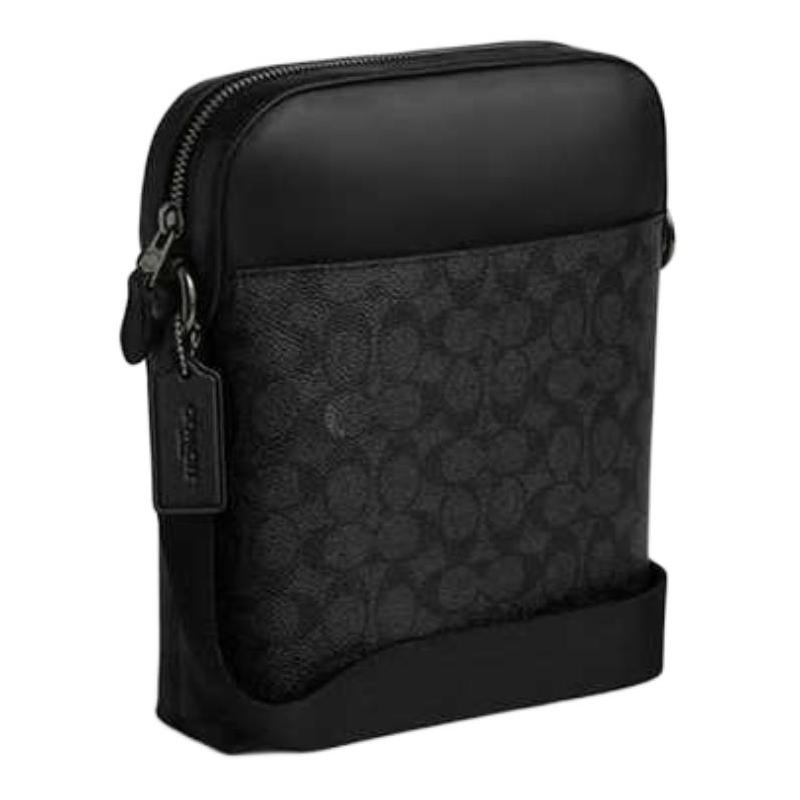 Coach Хьюстон 22 Фирменный Логотип Молния ПВХ Сумка Кроссбоди На Плечо Маленькая Мужская Черно-Серая