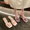 Fashion Aphixta 6cm High Heels Slides Elegant Summer Woman Shoes Big Flower Outside Slides Purple Sandals Sexy Dress Shoes Big Size 43