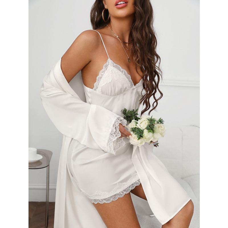 Женская сексуальная эротическая домашняя одежда ночная рубашка французский халат ледяной шелк из двух частей домашняя одежда для женщин