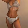 IngeSight.Z Sexy Rhinestone Mesh Tassel Sequin Bikini Bra Top Body Chain Women Charm Star Pendant Waist Chain Skirt Party Gift