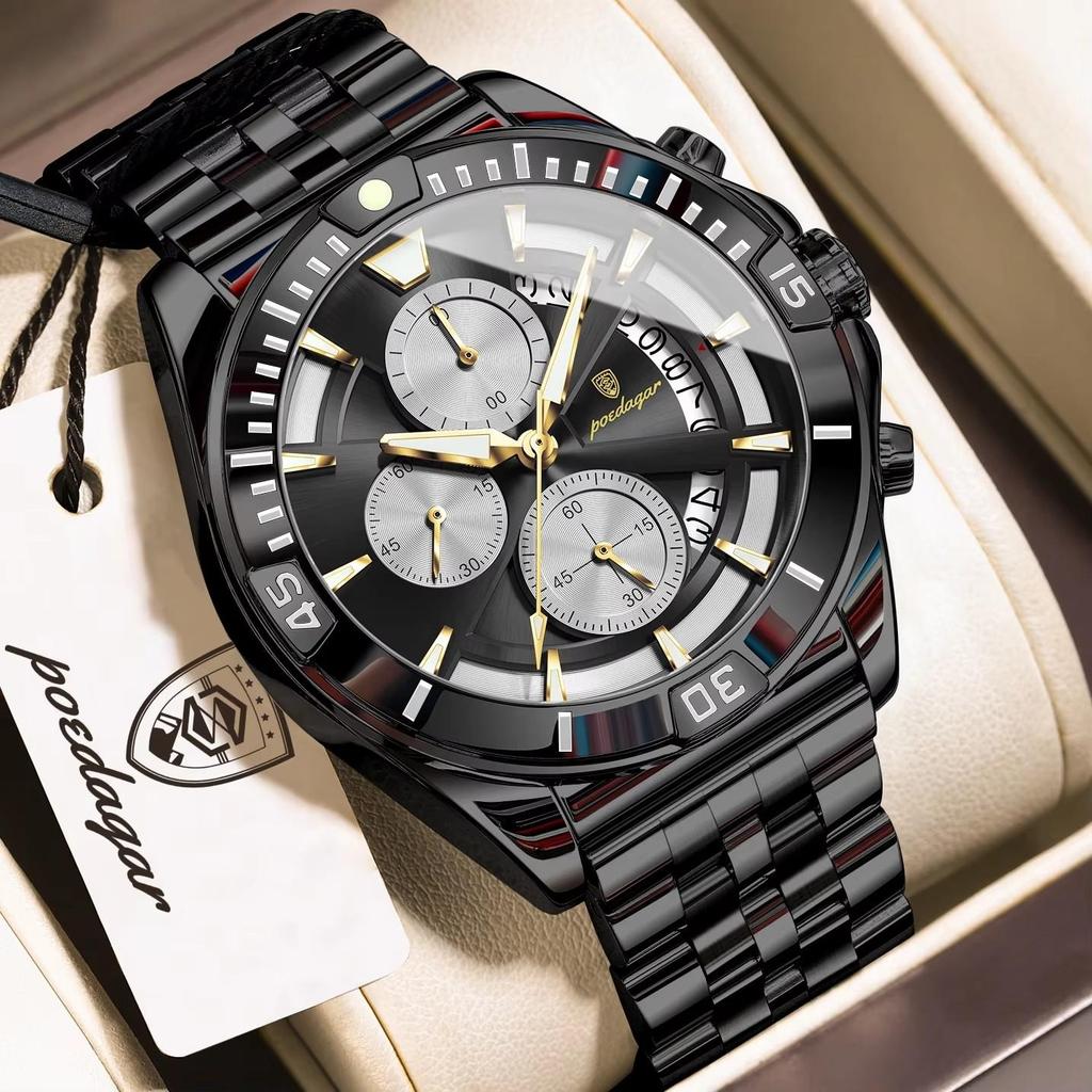 Trendy Quartz Men Clock Waterproof Luminous Chronograph Date Casual Men's Watch Stainless Steel Sports Watches