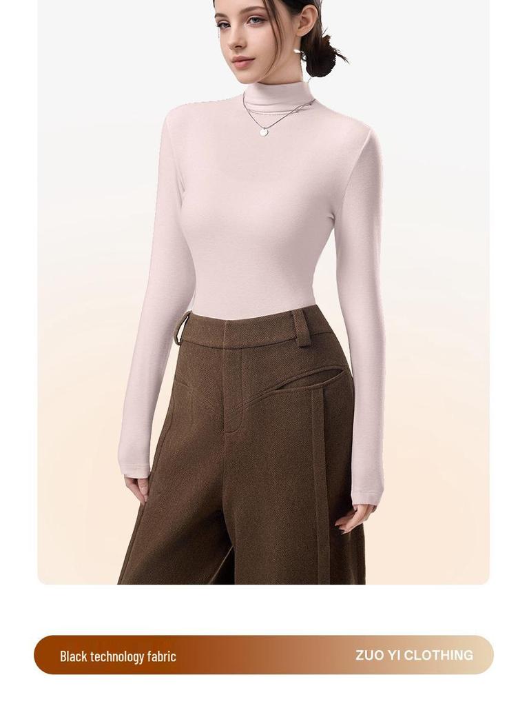 Women's High Neck Wool Long Sleeve Base Layer Top for Fall/Winter