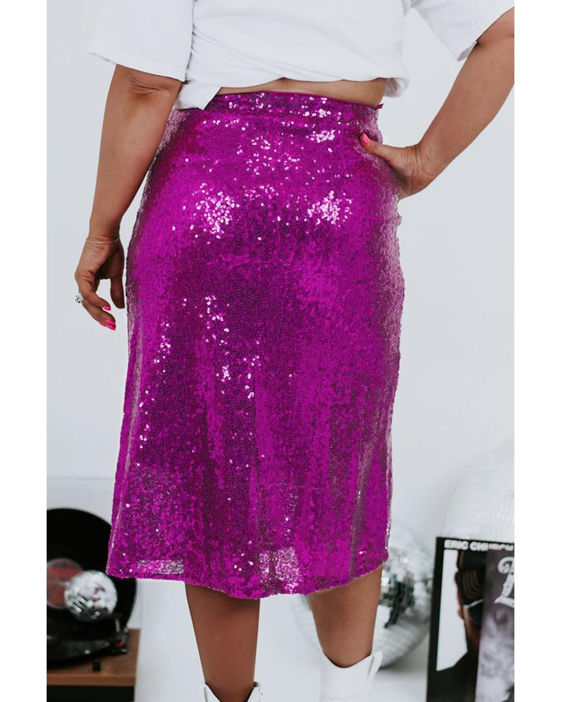 Azura Exchange Violet Sequined High Waist Plus Size Midi Skirt