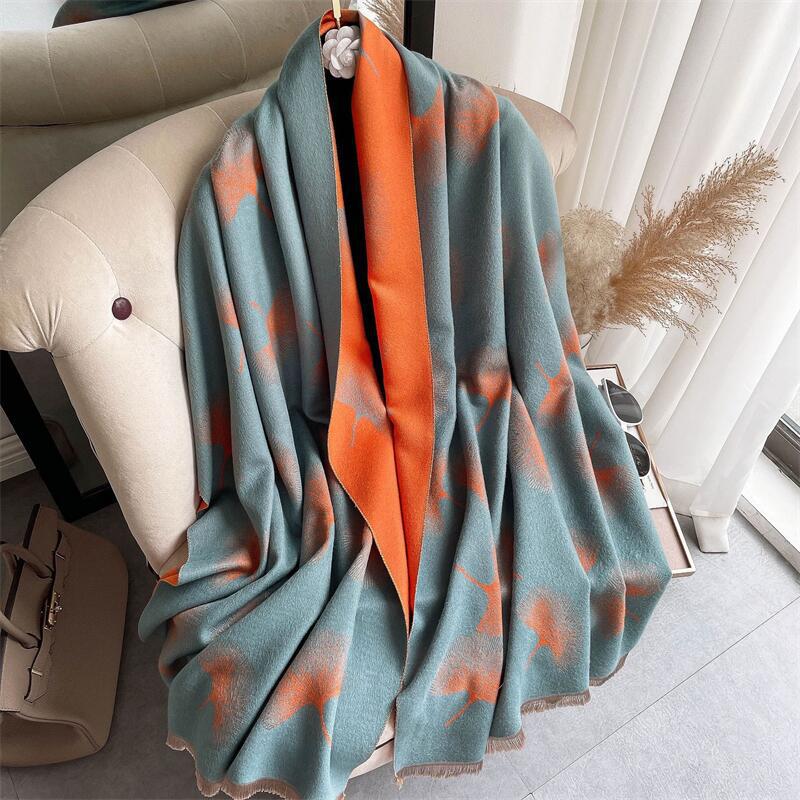 Double-sided Ginkgo Biloba Cashmere Scarf Women's Summer Air-conditioned Room Shawl Winter Thickened Warm Versatile Long Scarf