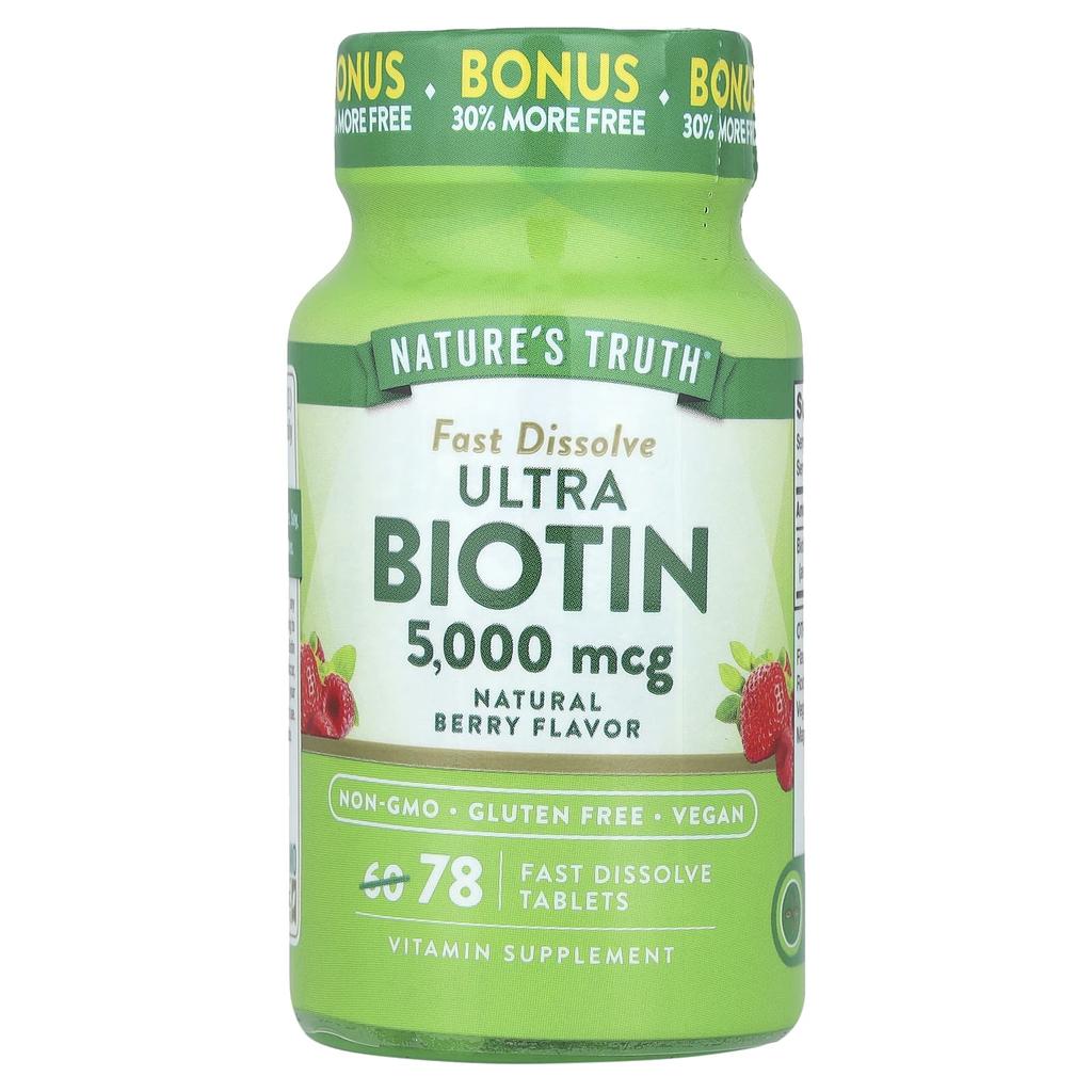 Nature's Truth, Ultra Biotin, Natural Berry, 5,000 mcg, 78 Rapidly Dissolving Tablets