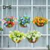 Artificial Hanging Flowers Basket Outdoor Fake Flowers with Basket Hanging Artificial Daisies Faux Plants with Chain for Home Garden Patio Decor