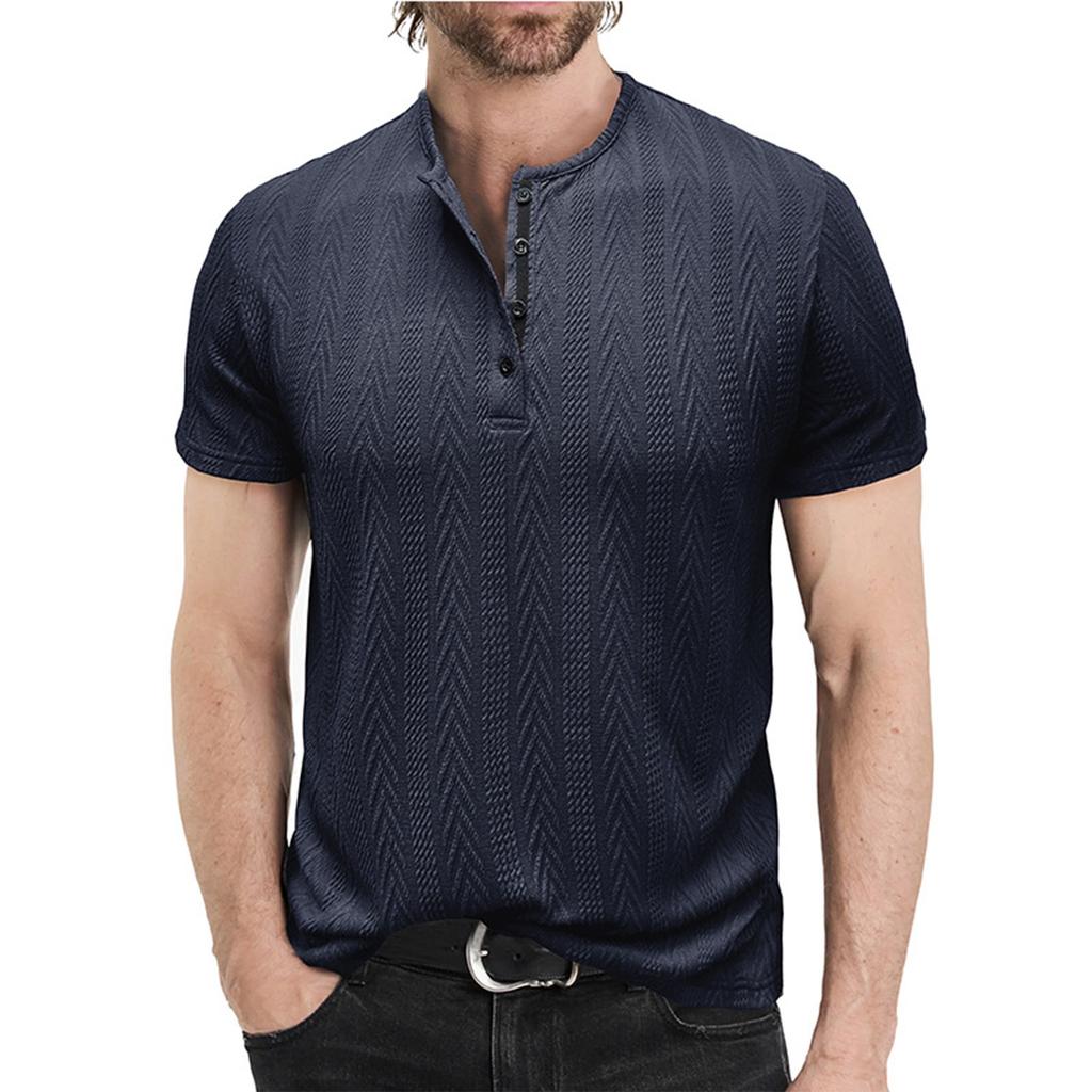 Men's Short Sleeved Shirt Men's 4-button T-shirt Casual Top
