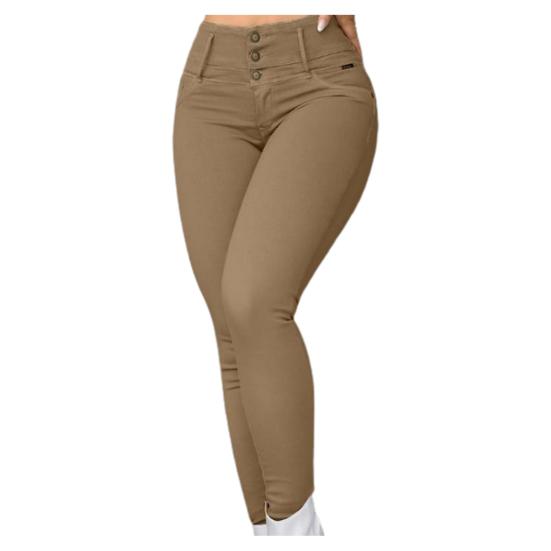 Women Pants High Waist Slim Fit Zipper Button Closure Solid Color Pockets Soft