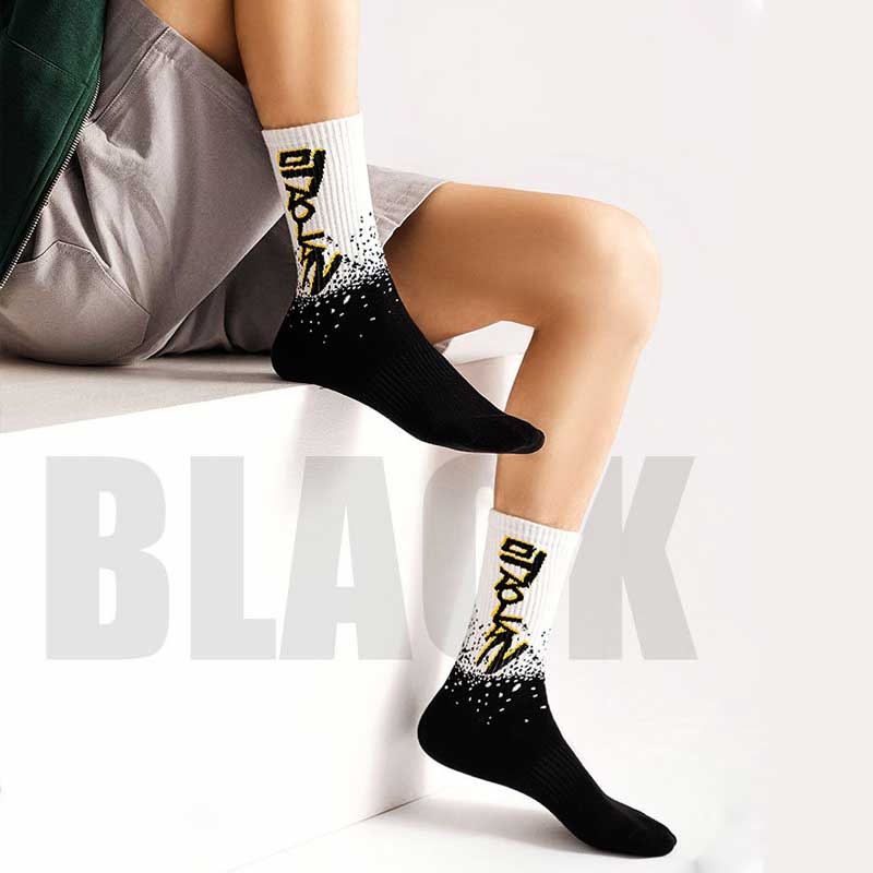 Socks Men Skate Running Sports Socks White Print Funny Socks Print Hip Hop Novelty Socks Essentials
