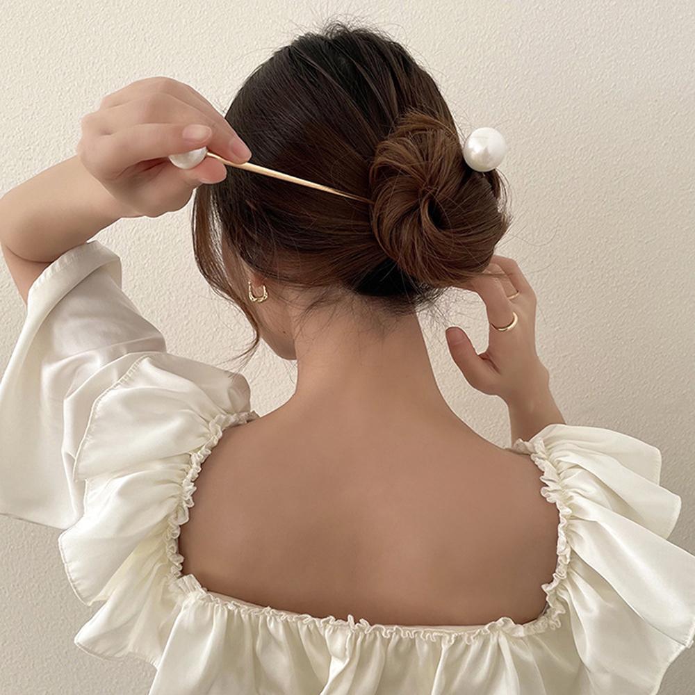 Simple Metal Headdress Bridal Hair Accessories U-shaped Hairpin Hair Style Tools Pearl Hair Stick