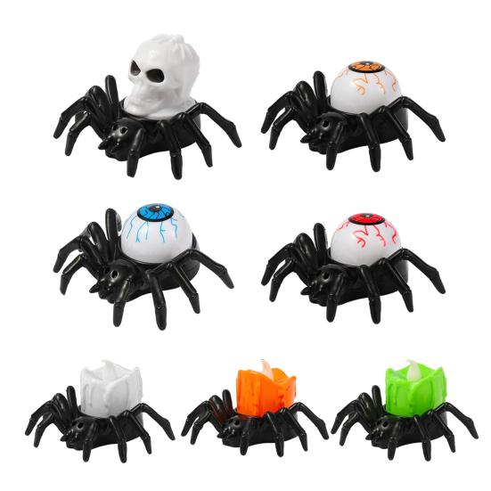 Halloween Spider Tea Lights LED Flameless Spider Candle Holder Light Battery Operated Spider Eyeballs Lamp for Home Decoration