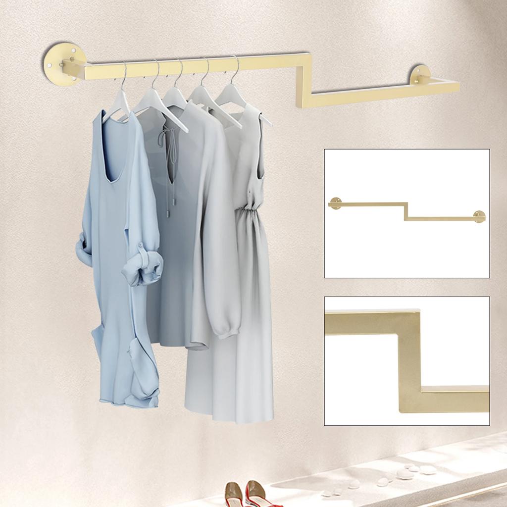 Elegant Gold Wall Mounted Clothes Rack, Modern Floating Shelf for Clothing Display & Organization, Iron Construction Holds 30kg