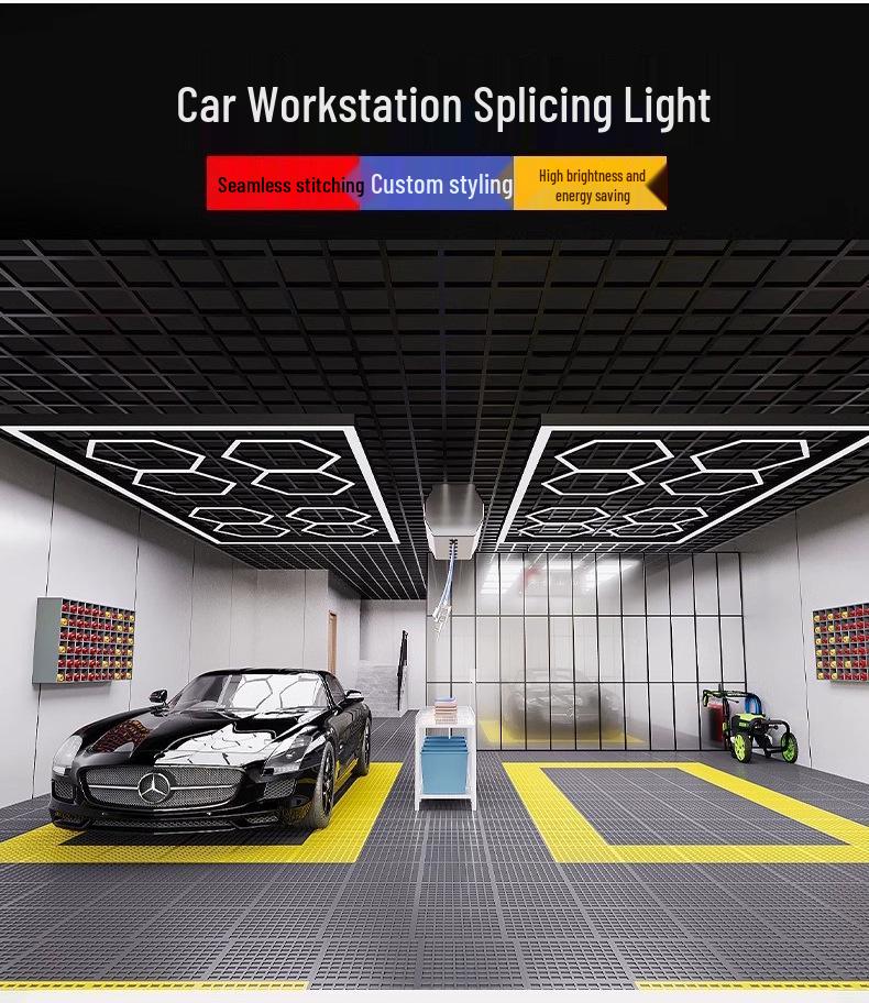 Hexagonal Waterproof LED Honeycomb Lamp for Gyms, Barbershops, and Car Washes.