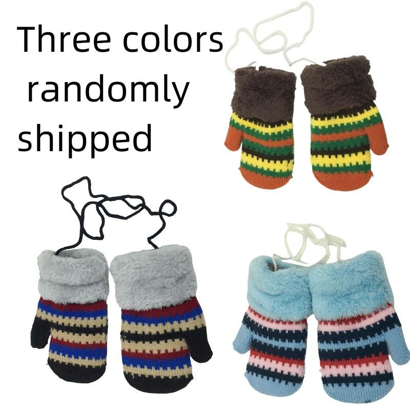 Вязаные перчатки с полосками для детей от 3 до 9 лет, теплые перчатки для мальчиков и девочек, детские осенне-зимние снежные варежки для детей