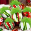 2.4 Inch Christmas Ball Ornaments with Fuzzy Green Hair Glittering Hanging Furry Elf Ball Decoration Red Green Plastic Ball Ornament