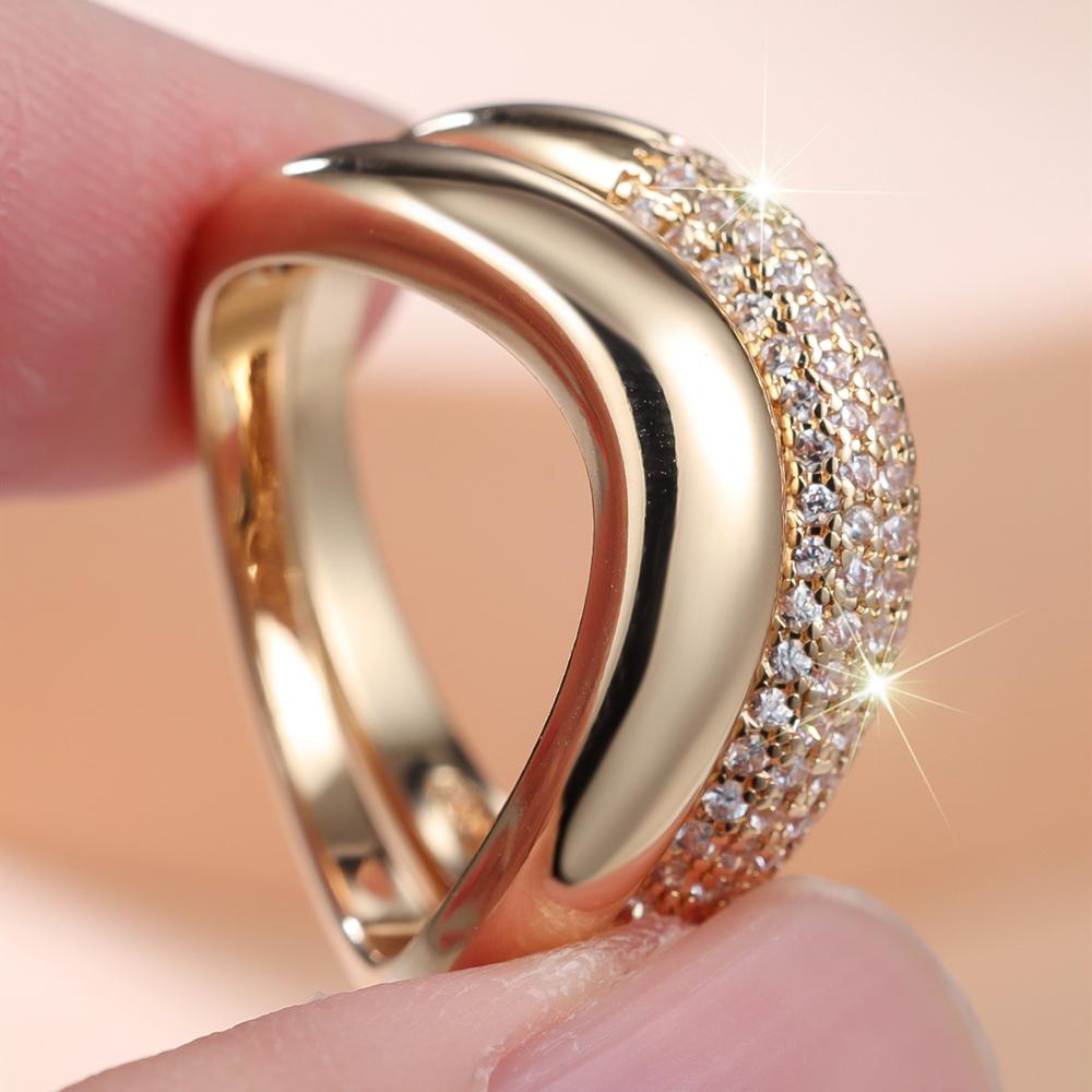 Luxury Color Irregular Gold 2pcs Micro White Zircon Ring Set For Women Engagement Ring Jewelry Gift