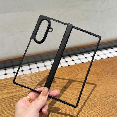 Прозрачный матовый чехол для телефона для Samsung Galaxy Z Fold 7 Черный Мягкий силиконовый бортик Складной шарнир Защита от падений Защитная задняя крышка