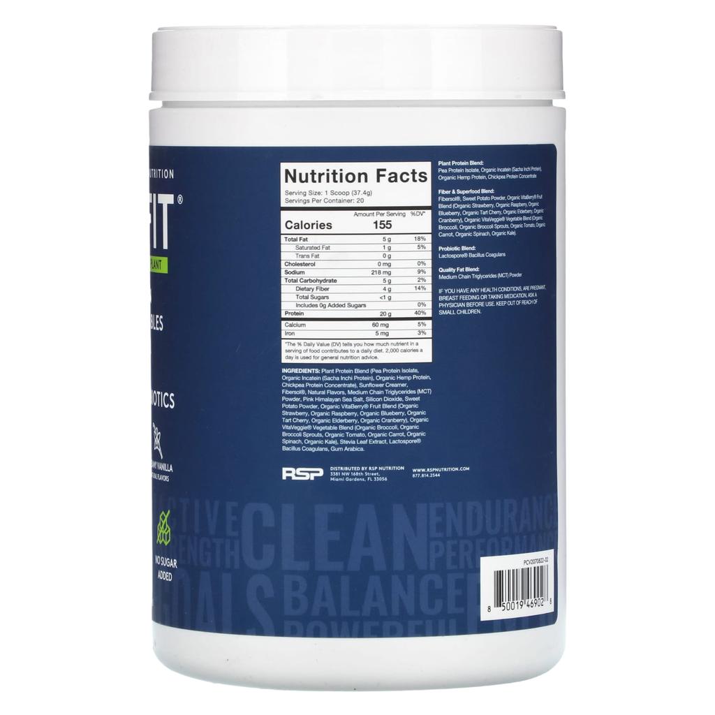 RSP Nutrition TrueFit Plant Protein Shake, Creamy Vanilla Flavor, 1.65 Lb (748 G)