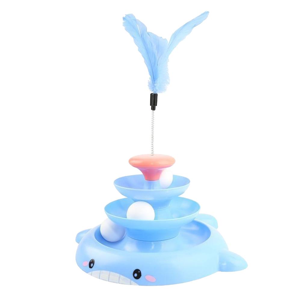 Игрушка-вертушка для кошек с шариками, 3 уровня, интерактивная, снимает скуку, башня-когтеточка для котят, игрушка-роллер с перьевой палочкой и 3 шариками