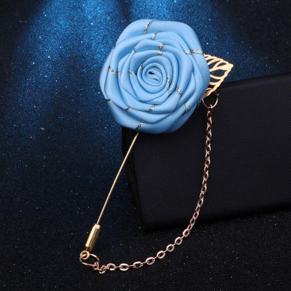 Brooch Personality Men Corsage Rose Collar Needle Cloth Floral Badge Leaf Lapel Decoration