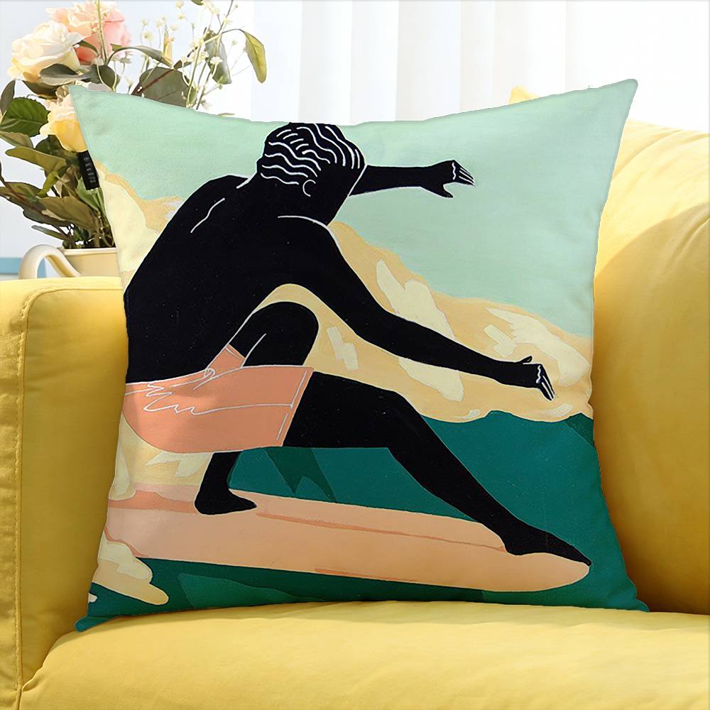Surfboard Surfing Art Surf Girl Various Sizes Square Pillow Case For Car Home Bedchamber Decor