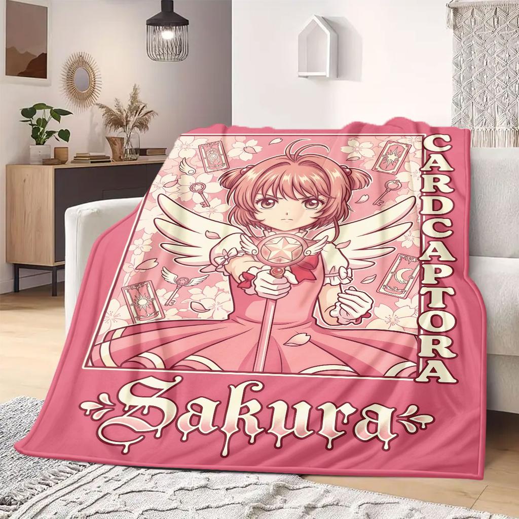 Cardcaptor Sakura Fancy Print Flannel Blanket, Cartoon Style for Bed Decor, Warm Home Essentials, Portable Picnic Throw_LIAN