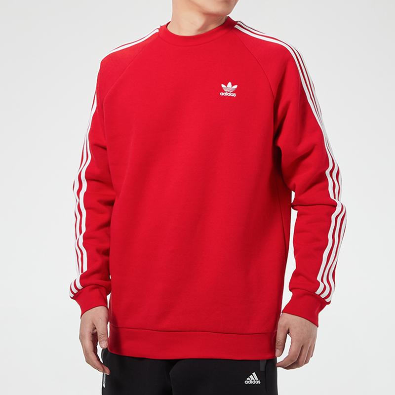 adidas Мужские свитшоты Originals 3 полоски Красные с круглым вырезом Умеренный Обычный крой GN3484