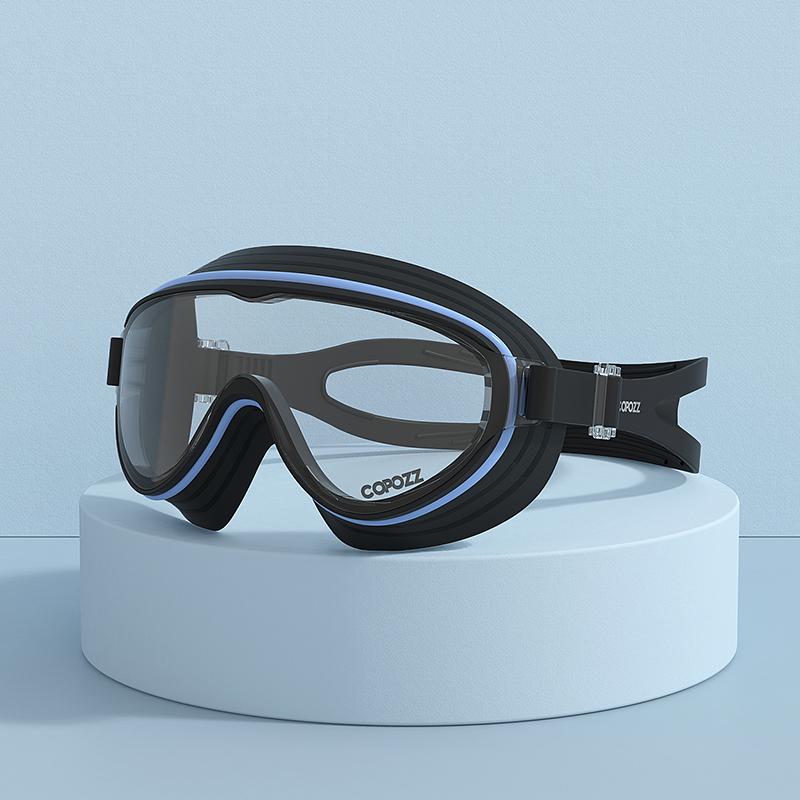 Очки для плавания с большой оправой, трехслойные линзы, водонепроницаемые, нескользящие, противотуманные очки для плавания для взрослых, очки для плавания унисекс