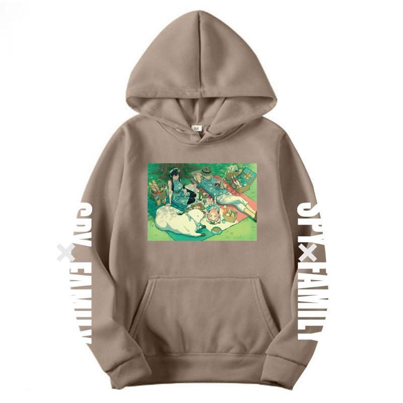 Spy X Family Anime Print Hooded Sweatshirt Men Women Oversized Fleece Pullover With Ribbed Hem