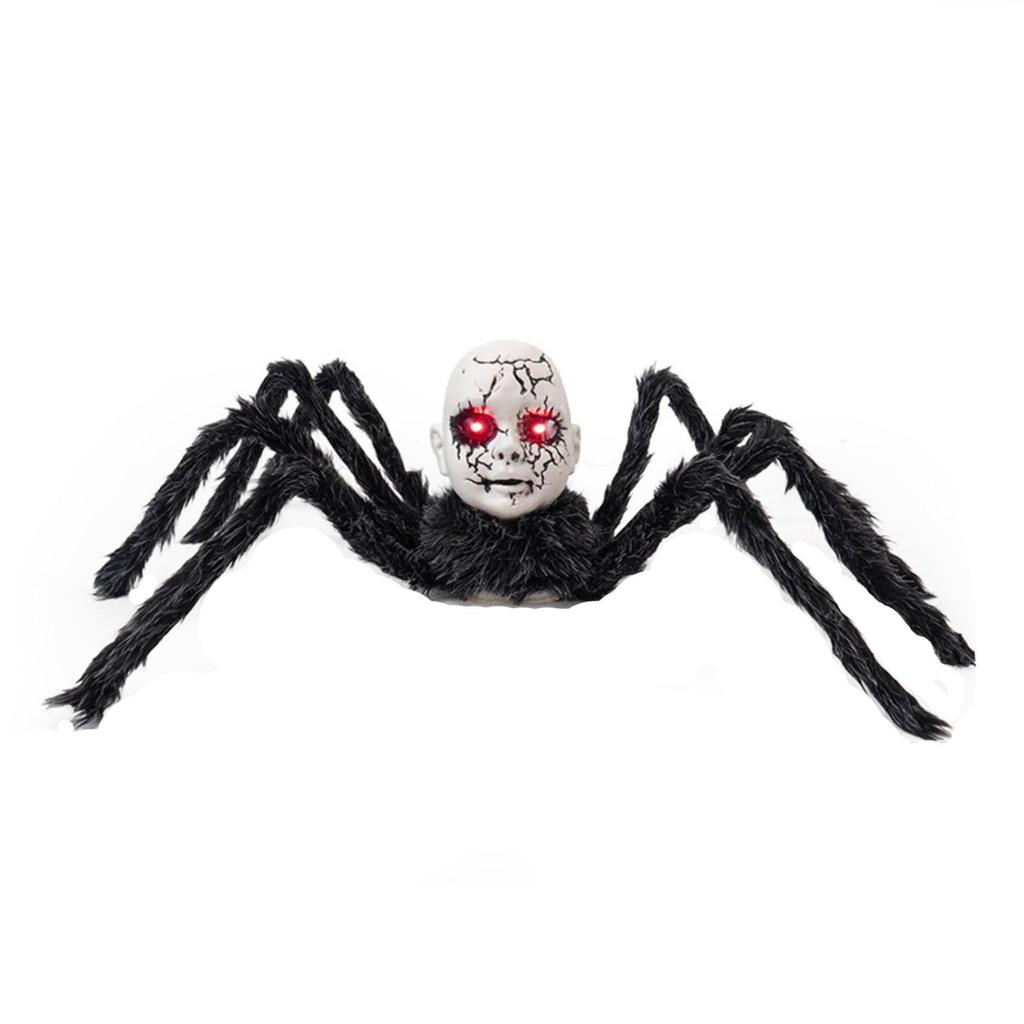 Halloween Doll Face Spider Haunted House Electric Induction Light-up Voice-activated Scary Walking Toy Ornament