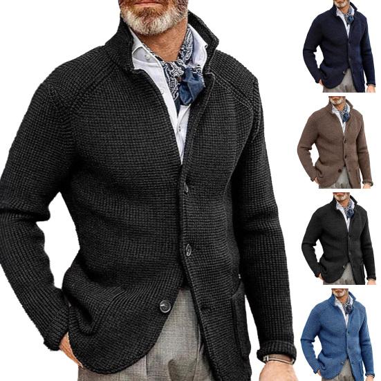 Мужское вязаное пальто с лацканами, длинными рукавами, свободного кроя, вязаная куртка с карманами, мягкая текстура, повседневное, однотонное