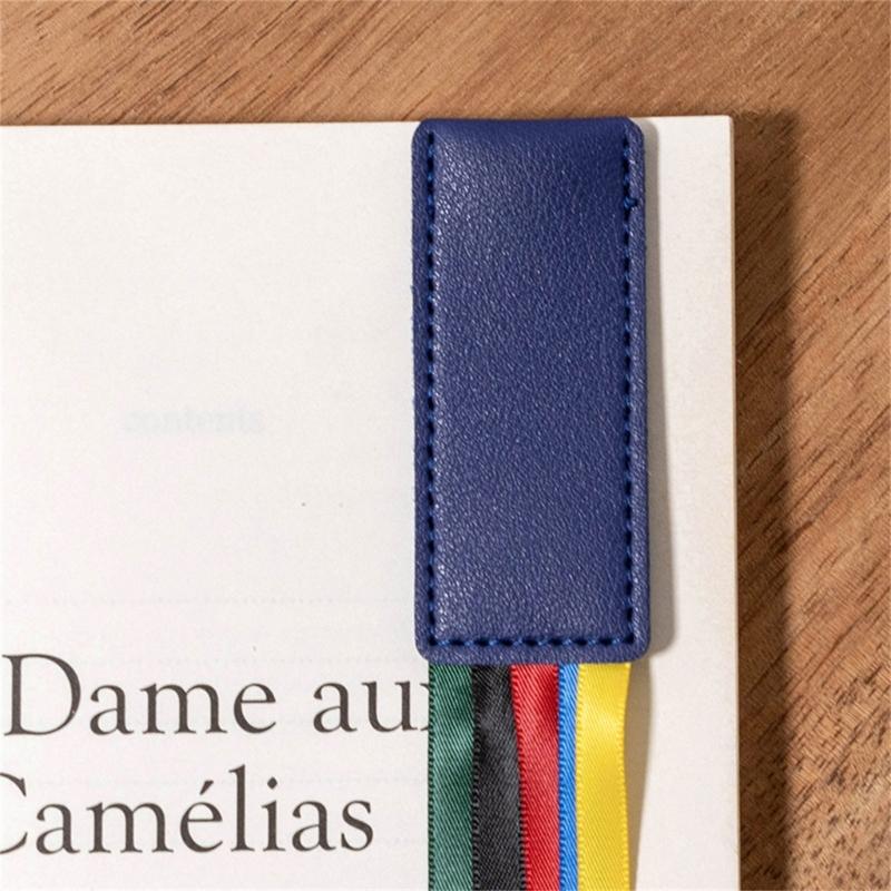 2 Pcs Book Markers with Colorful Ribbons PU Leather Reading Bookmarks Ribbon Page Markers for Book Lovers