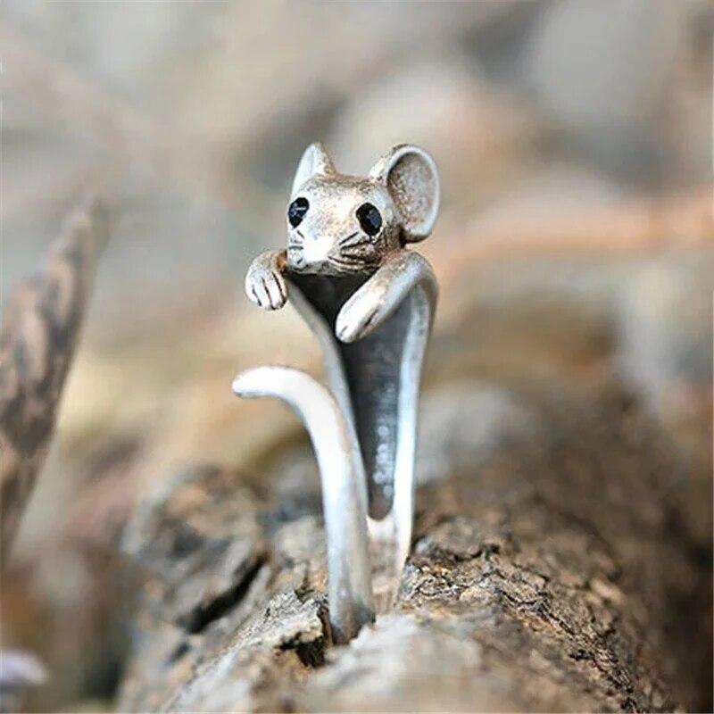 Antique Silver Color Mouse Open Ring For Women Creative Cute Little Animal Adjustable Rings Charming Party  Jewelry