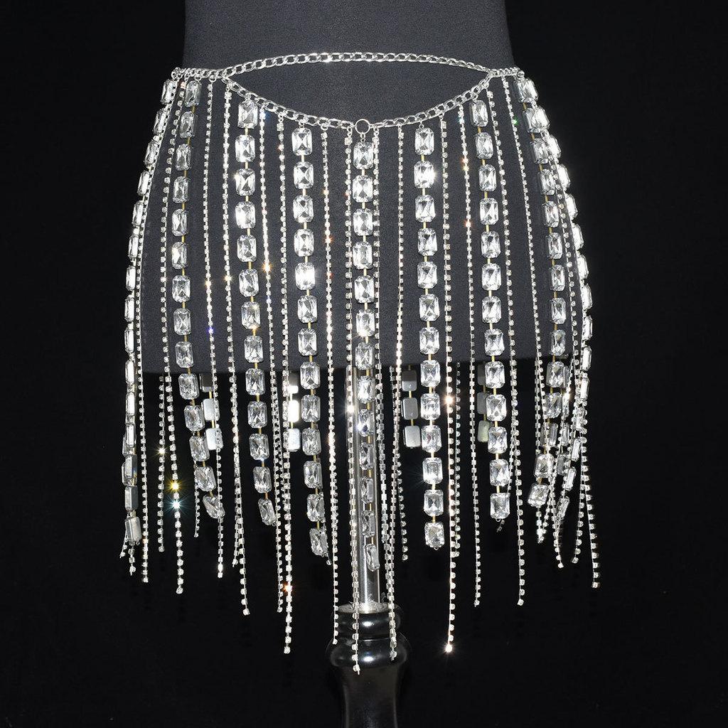 Woman Body Chain With Silver Water Crystal For Party And Wedding Accessory