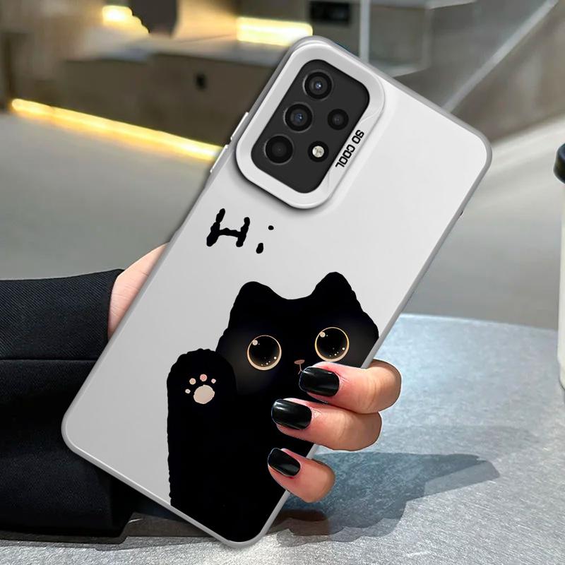 Cute Cartoon Black Cat Phone Case For Samsung S25 S24 S23 S22 S21 S20 Ultra Plus FE For Iphone Note 20 Ultra Case Funda Bumber